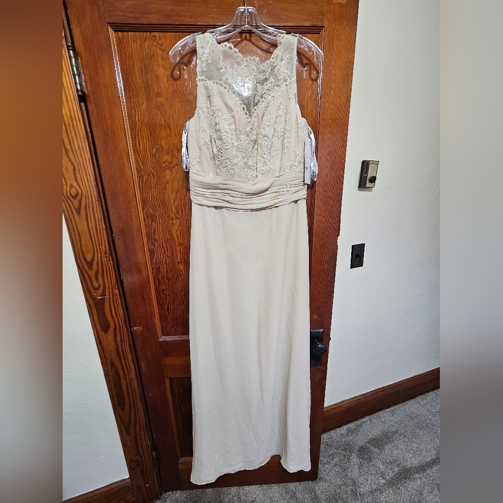 NEW Jordan Fashions Cashmere Colored Maxi Prom Bridesmaid Dress Size 14 NWT